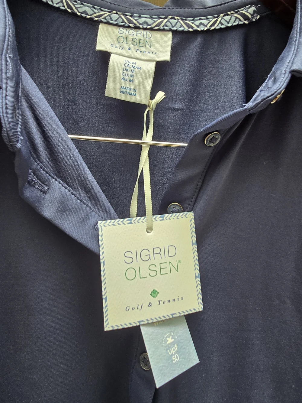 Sigrid Olsen Navy Sleeveless Polo Tank with Pleated Shoulder Detail - Picture 3 of 4